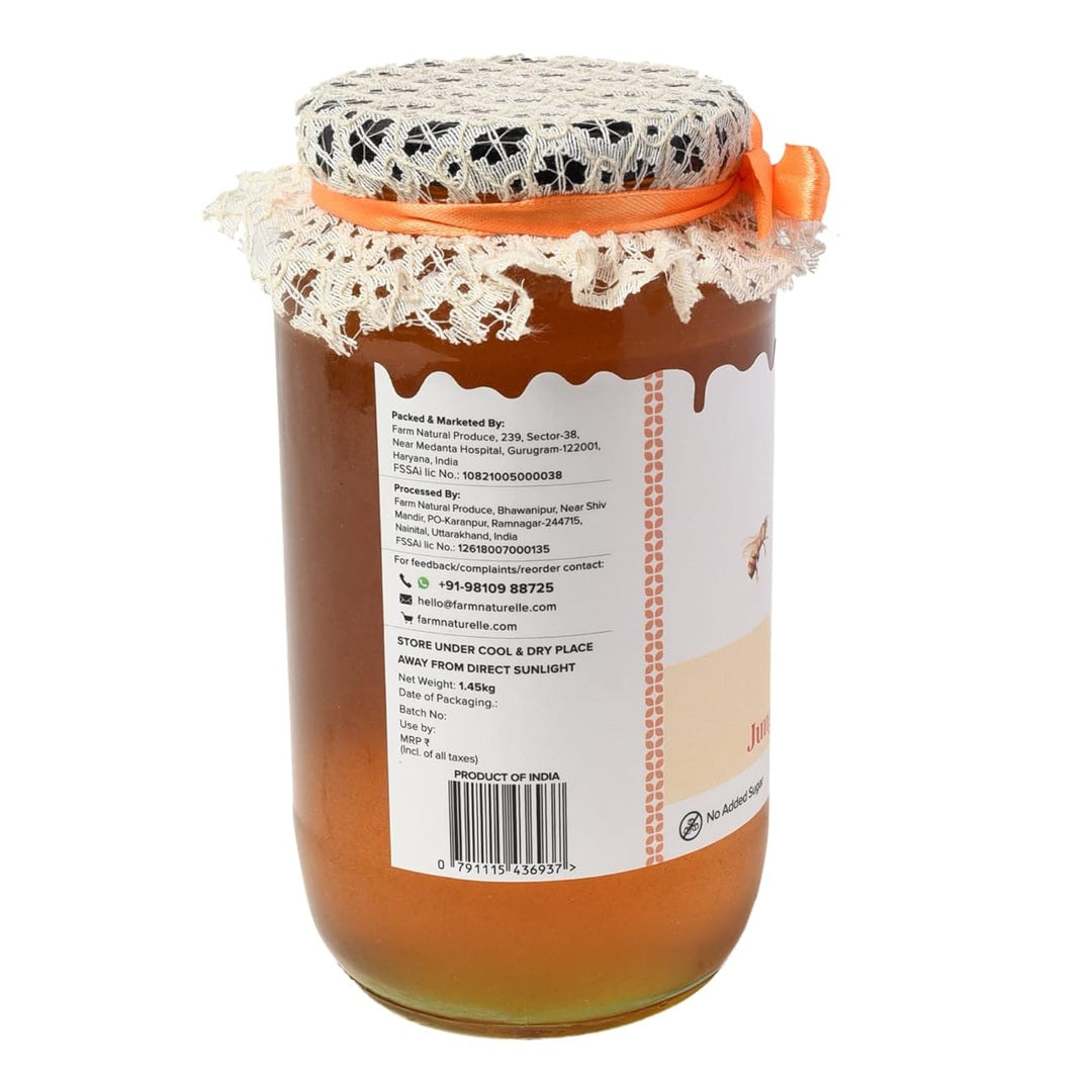 Farm Naturelle Jungle Flower Wild Forest Honey 1.45 Kg|100% Pure Honey | Raw & Unfiltered|Unprocessed|Lab Tested Honey In Glass Jar with Engraved Virgin Wooden Spoon