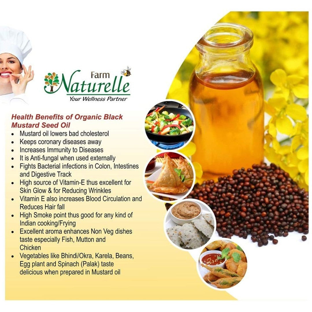 Farm Naturelle - Wood Pressed Black Mustard Oil in GLASS bottle 500ml| Mustard Oil for Cooking