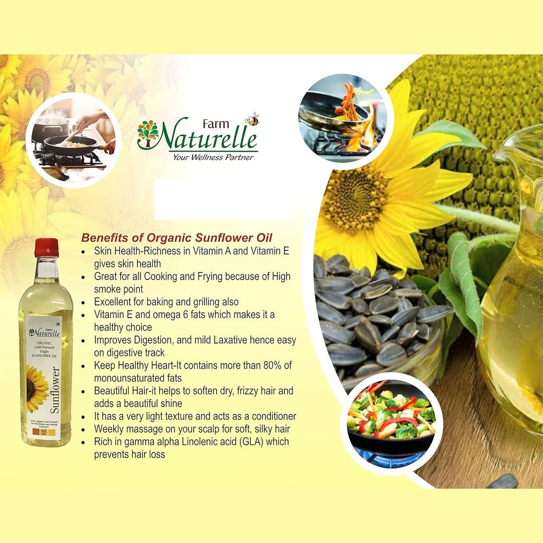 Farm Naturelle (Glass Bottles) Virgin Cold Pressed Cooking Oil-Sunflower Oil (500 Ml)