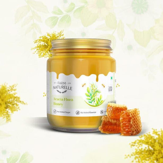 Acacia Flower Wild Forest Honey|and a Wooden Spoon| 100% Pure Honey, Raw Natural Un-Unheated Honey | Lab Tested - Farm Naturelle