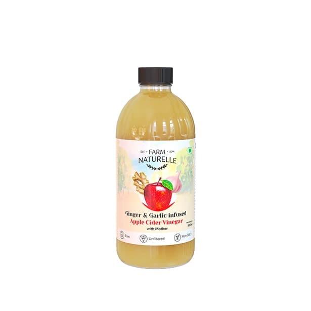 Organic Apple Cider Vinegar with Mother and Infused Ginger & Garlic - Farm Naturelle