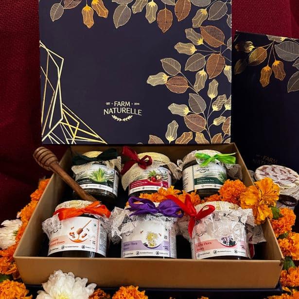 Blue Foliage Gift Box: Honey & Premium Tea Wellness Set