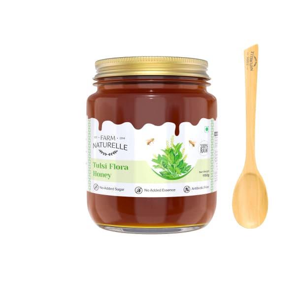 Vana Tulsi Honey Forest Flower Honey|Extra and a Wooden Spoon|100% Natural Ayurved Raw| Natural Unfiltered| Lab Tested Honey - Farm Naturelle