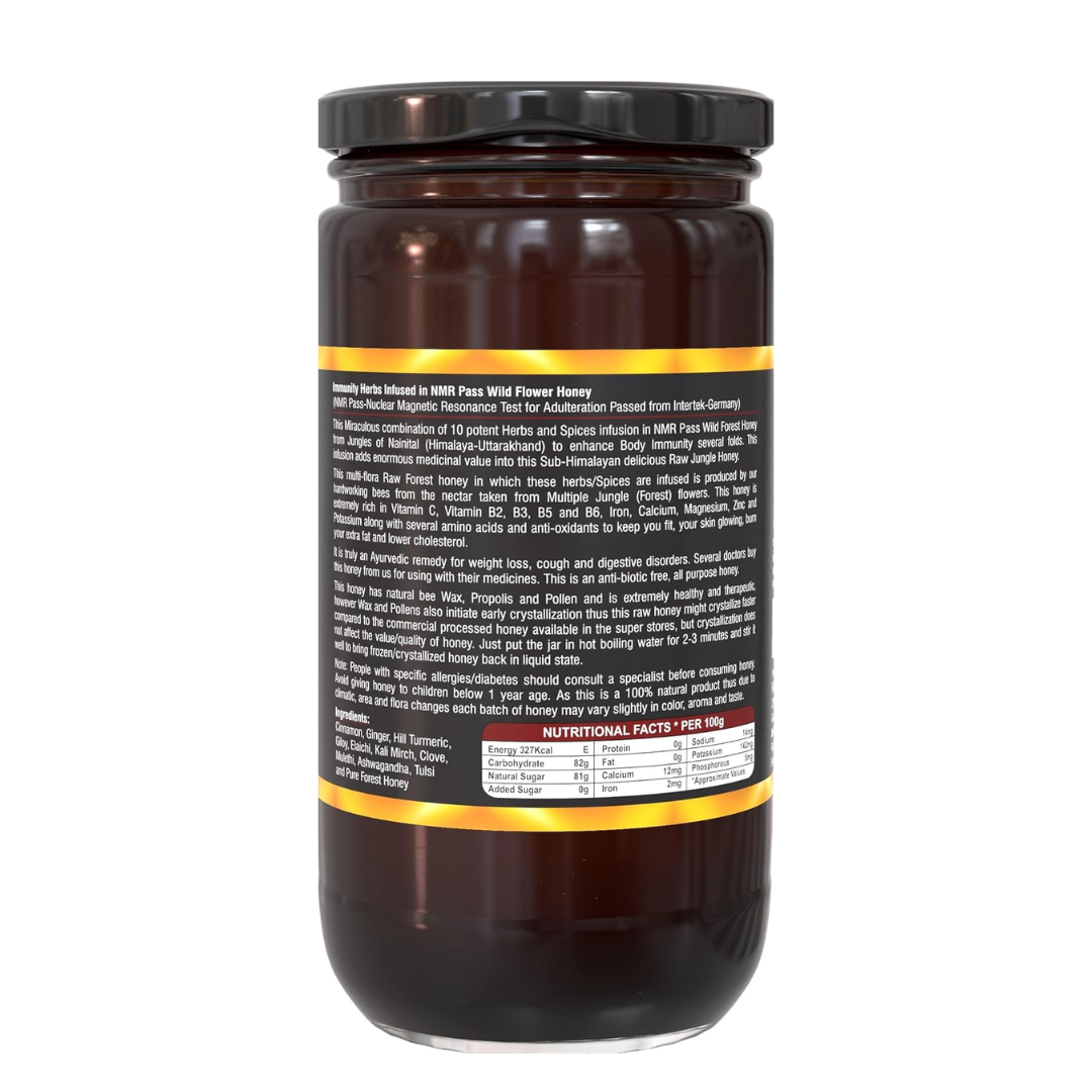 100% Raw Natural NMR Tested - Immunity Herbs Infused In Wild Flower Honey(1.45Kg) Glass Bottle.
