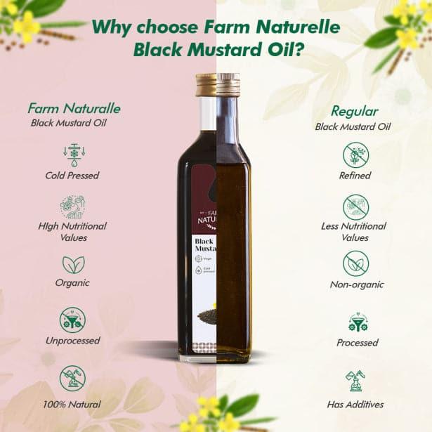 Organic Cold Pressed Black Mustard Oil for Cooking | Good for heart health | Pure Oil For Roasting, Frying, Baking All type of Cuisines - Farm Naturelle