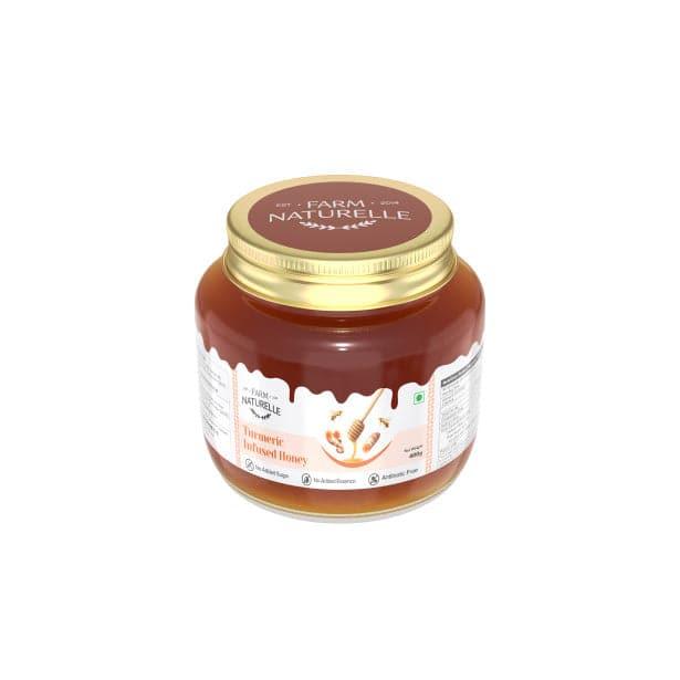 Pure Turmeric Infused in Forest Honey | Raw Unprocessed Delicious and Ant-oxidant Honey |And a Wooden Spoon | 100% Pure & Natural Ingredients Honey - Farm Naturelle