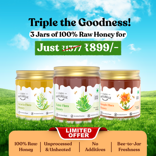 Farm Naturelle Raw Honey Trio - Acacia, Tulsi & Jungle Honey - 100% Pure, Unheated, Natural