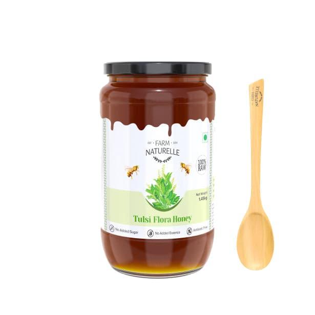 Vana Tulsi Honey Forest Flower Honey|Extra and a Wooden Spoon|100% Natural Ayurved Raw| Natural Unfiltered| Lab Tested Honey - Farm Naturelle 