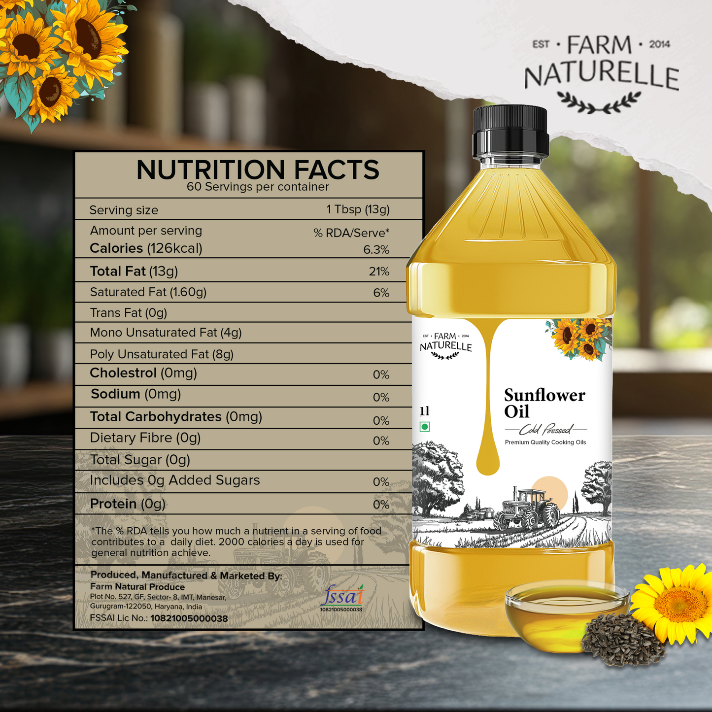 Farm Naturelle - Organic Sunflower Cold Pressed Oil for Cooking