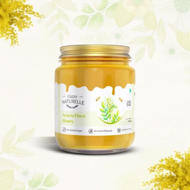 Acacia Flower Wild Forest Honey|and a Wooden Spoon| 100% Pure Honey, Raw Natural Un-Processed - Un-Heated Honey | Lab Tested - Farm Naturelle 