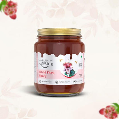 Litchi Flower Wild Forest Honey |Extra and a Wooden Spoon | 100% Pure Natural Honey, Raw Natural Un-Processed - Un-Heated Honey | Lab Tested Litchi Honey - Farm Naturelle 