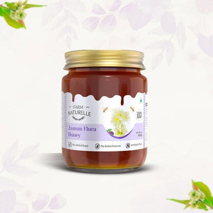 Jamun Flower Wild Forest Honey | 100% Pure Honey Extra and a Wooden Spoon| Raw Natural Unprocessed Honey - Un-heated Honey | Lab Tested Honey - Farm Naturelle 