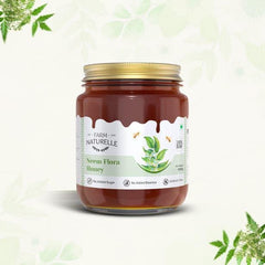 Neem Forest Flower Honey| and a wooden Spoon | 100% Pure Honey, Raw Natural Unprocessed Honey | Glass Bottle-Neem Honey - Farm Naturelle 