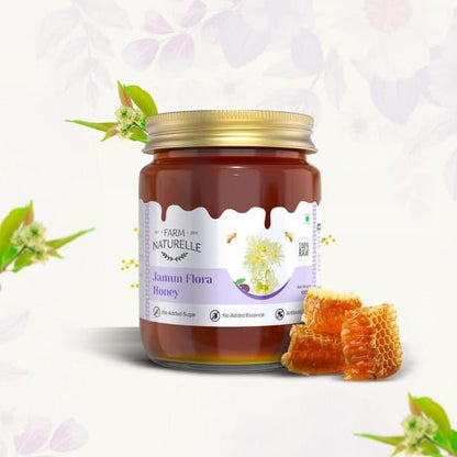 Jamun Flower Wild Forest Honey | 100% Pure Honey Extra and a Wooden Spoon| Raw Natural Unprocessed Honey - Un-heated Honey | Lab Tested Honey - Farm Naturelle 