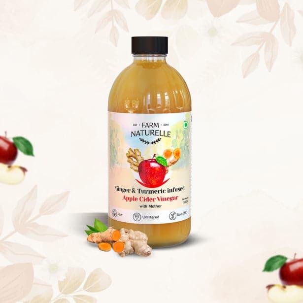 Organic Apple Cider Vinegar with Mother and Apple Cider Infused Ginger and Turmeric - Farm Naturelle 