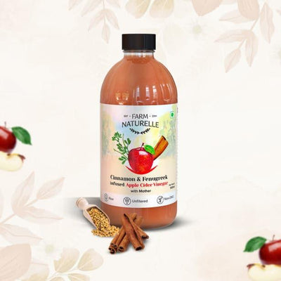 Organic Apple Cider Vinegar with Mother and Infused Cinnamon & Fenugreek - Farm Naturelle 