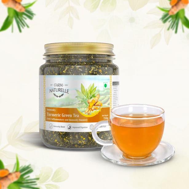 Turmeric green tea Acts as Immunity Booster and Anti Inflammatory | Natural Ingredient Infused - Not Artificially Flavoured | Long Leaf Loose Tea (Mountain Turmeric Tea - Farm Naturelle 