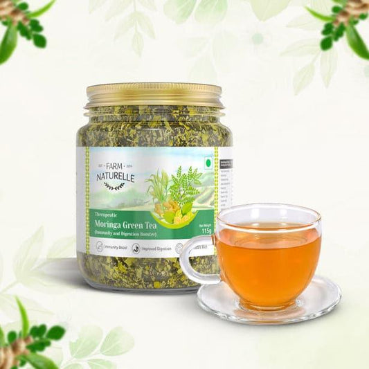 Moringa Green tea -Acts as Immunity Booster and Anti Inflammatory | Natural Ingredient Infused - Not Artificially Flavoured | Long Leaf - Farm Naturelle 