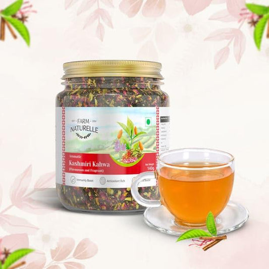 Kashmiri Kahwa Green Tea Blended with Saffron, Almonds, Spices -100% Natural Ingredients - Farm Naturelle 