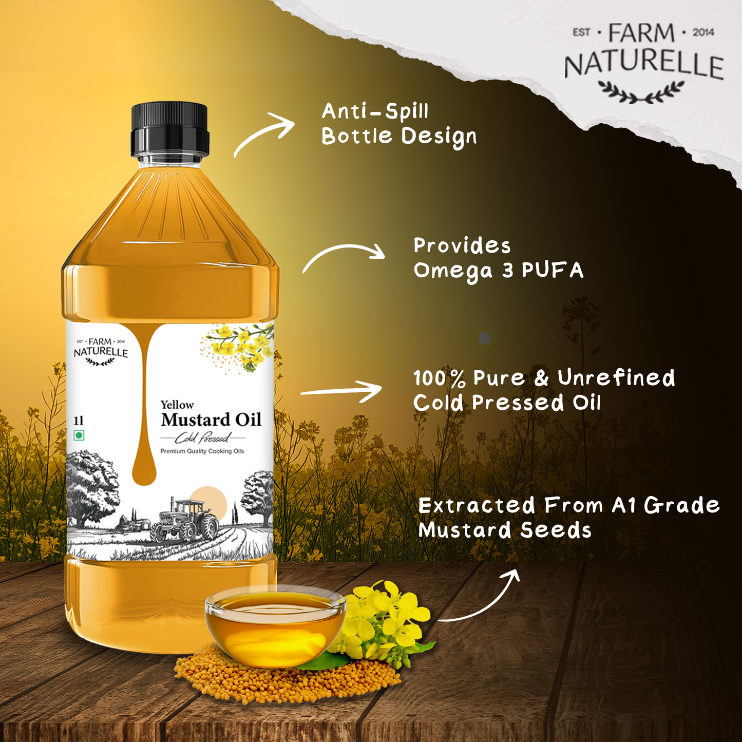 Pure Mustard Oil | Wood-Pressed Yellow Mustard Oil