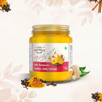 Golden Milk Masala Himalayan Turmeric latte Powder with Natural & Immunizing Spice Blend Himalayan Turmeric, Almonds, Cinnamon, Ginger , Cloves , Ashwagandha & Ground Balck Pepper - Farm Naturelle 