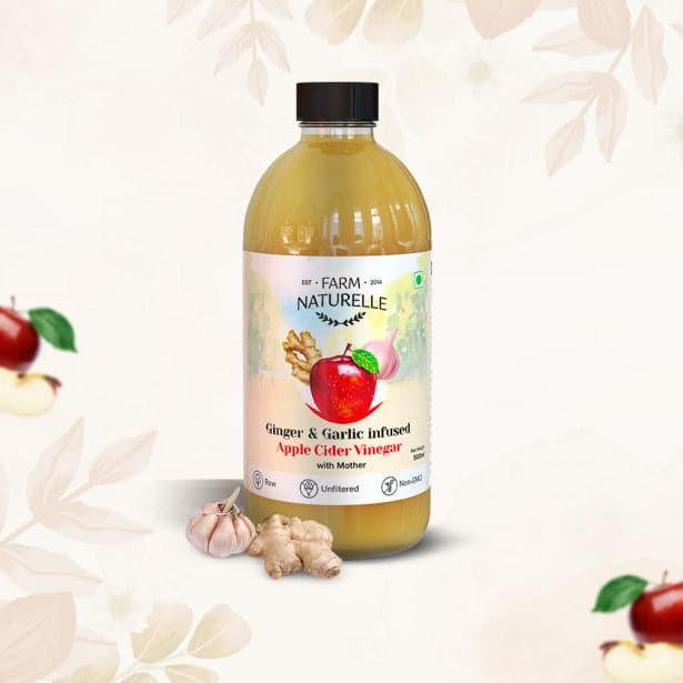 Organic Apple Cider Vinegar with Mother and Infused Ginger & Garlic - Farm Naturelle 