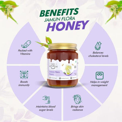 Jamun Flower Wild Forest Honey | 100% Pure Honey Extra and a Wooden Spoon| Raw Natural Unprocessed Honey - Un-heated Honey | Lab Tested Honey - Farm Naturelle 