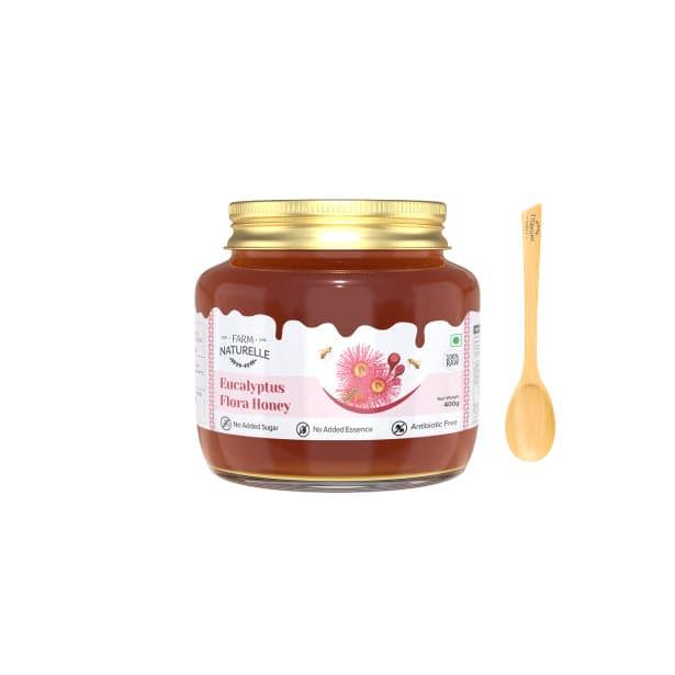 Eucalyptus Flower Wild Forest (Jungle) Honey|100% Pure Honey| Raw & Unfiltered|Unprocessed|Lab Tested Honey In Glass Jar with Engraved Virgin Wooden Spoon|Antioxidant, Anti-inflammatory Honey - Farm Naturelle 