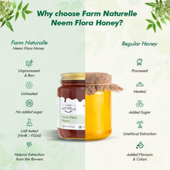 Neem Forest Flower Honey| and a wooden Spoon | 100% Pure Honey, Raw Natural Unprocessed Honey | Glass Bottle-Neem Honey - Farm Naturelle 