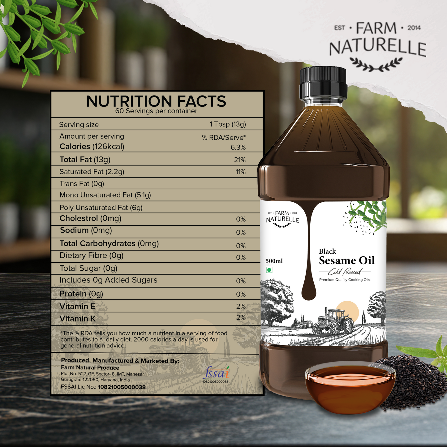 Wood Cold Pressed Black Sesame Oil - 100% Pure Til Ka Tel