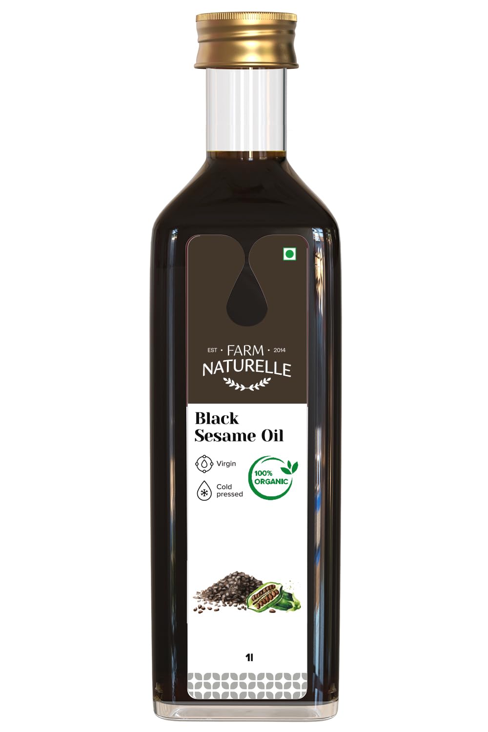 Farm Naturelle Organic Virgin Cold Pressed Black Sesame Seed Cooking Oil, 500ml Pet bottle