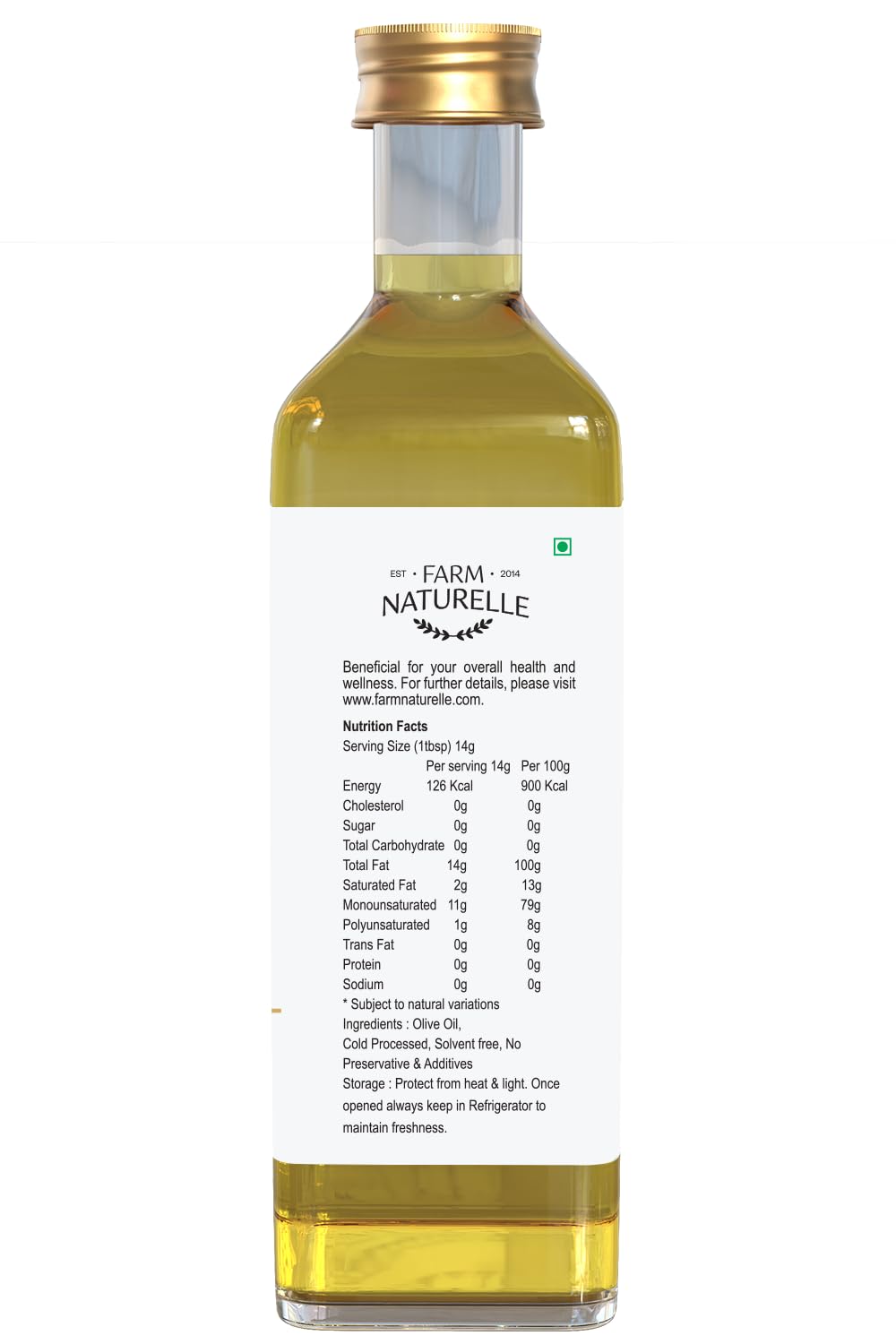 Farm Naturelle Extra Virgin Olive Oil 100% Pure, Natural Extra-Virgin Oil extracted by pressing the finest Spanish Olives (1000 Ml)