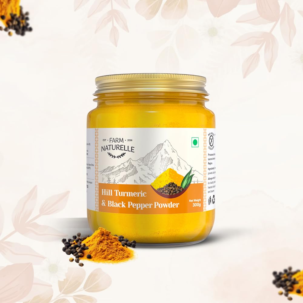 Farm Naturelle-Pure Himalayan Mountain Turmeric (Curcumin) with Black Pepper (Peperine) Powder -150g