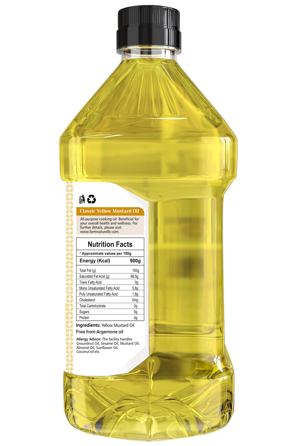 Farm Naturelle Virgin Cold Pressed Yellow Mustard Seed Cooking Oil (2LTR)