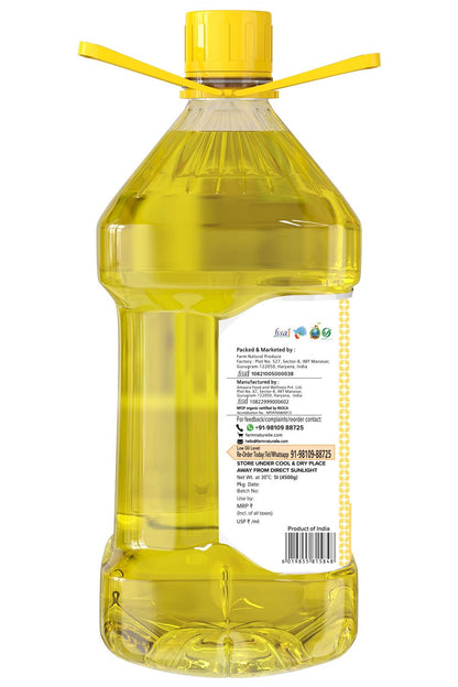 Farm Naturelle Cold Pressed Sunflower Oil 5L | Kolhu/Chekku | Extracted on Wooden Churner | Healthy Cooking Oil | Chemical-Free | Sunflower Oil for Cooking 5 Ltr