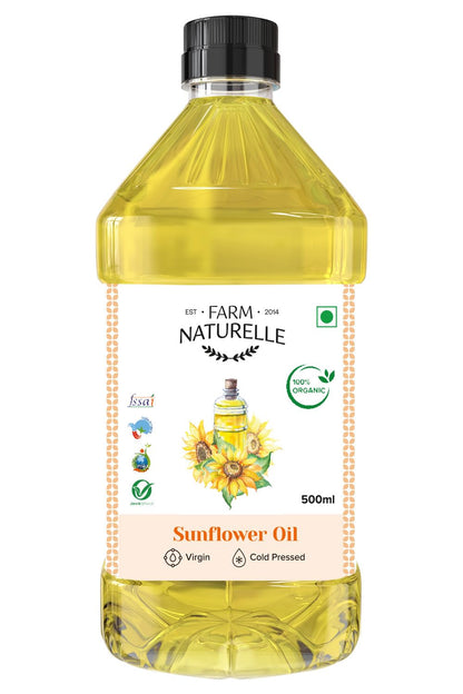 Farm Naturelle Cold Pressed Sunflower Oil 5L | Kolhu/Chekku | Extracted on Wooden Churner | Healthy Cooking Oil | Chemical-Free | Sunflower Oil for Cooking 5 Ltr