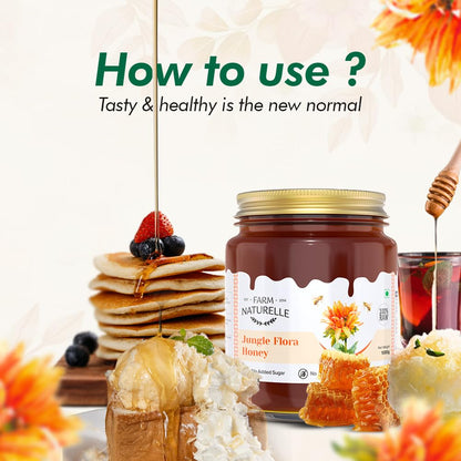 Farm Naturelle Jungle Flower Wild Forest Honey 1.45 Kg|100% Pure Honey | Raw & Unfiltered|Unprocessed|Lab Tested Honey In Glass Jar with Engraved Virgin Wooden Spoon