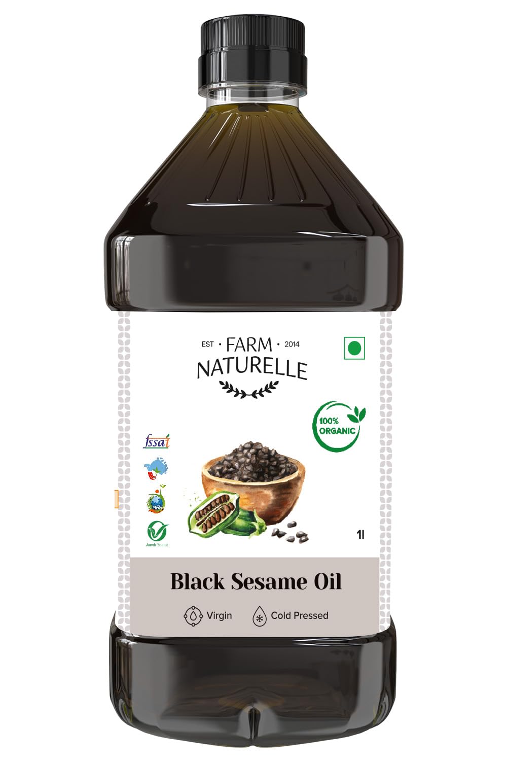 Farm Naturelle Organic Virgin Cold Pressed Black Sesame Seed Cooking Oil, 500ml Pet bottle