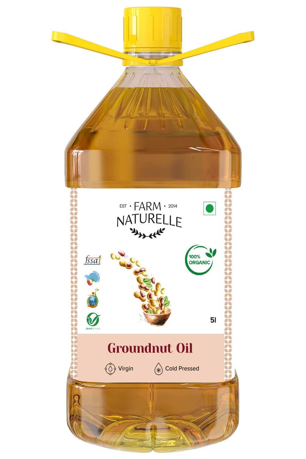 Farm Naturelle - Organic Ghani Cold Pressed Virgin Groundnut/Peanut Oil 2 Ltr Cooking Oil | 100% Natural, Pure & Wood Pressed Cooking Oil