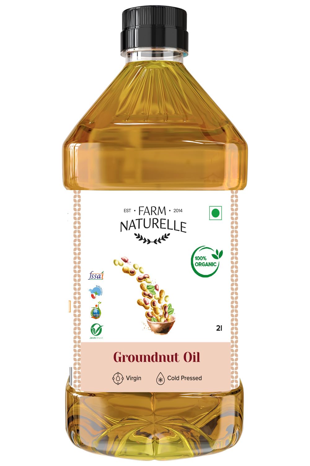 Farm Naturelle - Organic Ghani Cold Pressed Virgin Groundnut/Peanut Oil 2 Ltr Cooking Oil | 100% Natural, Pure & Wood Pressed Cooking Oil