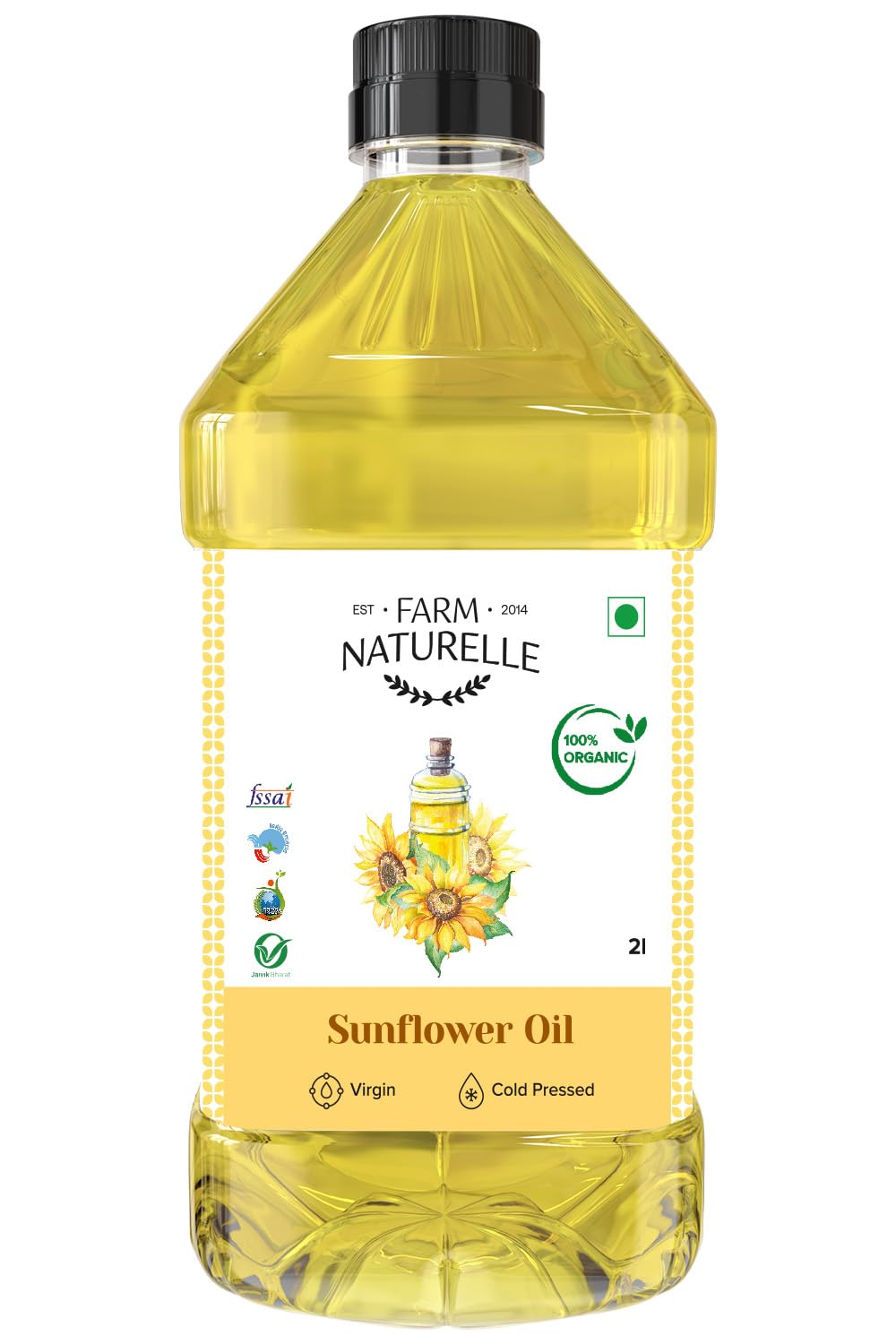 Farm Naturelle Cold Pressed Sunflower Oil 5L | Kolhu/Chekku | Extracted on Wooden Churner | Healthy Cooking Oil | Chemical-Free | Sunflower Oil for Cooking 5 Ltr