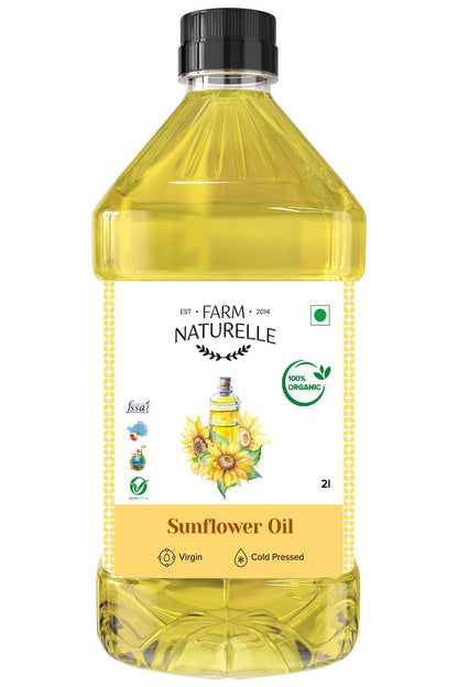 Farm Naturelle Cold Pressed Sunflower Oil 5L | Kolhu/Chekku | Extracted on Wooden Churner | Healthy Cooking Oil | Chemical-Free | Sunflower Oil for Cooking 5 Ltr