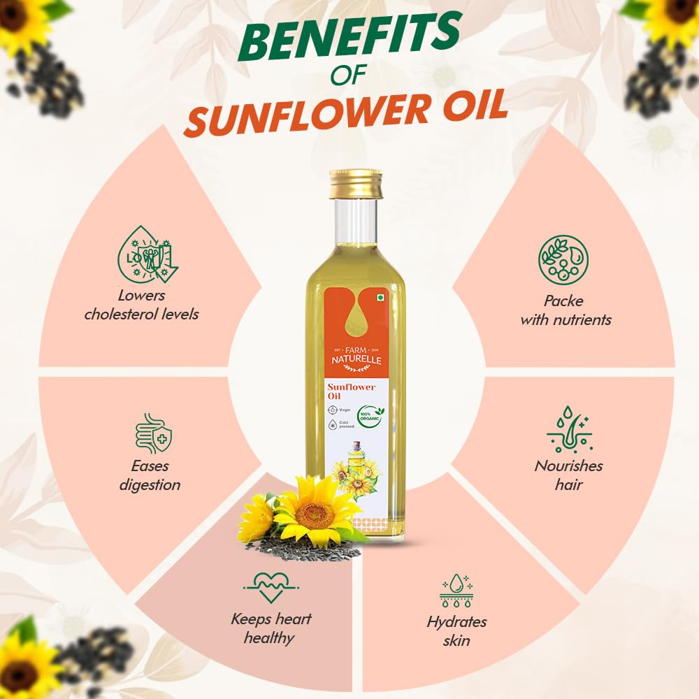 Farm Naturelle (Glass Bottles) Virgin Cold Pressed Cooking Oil-Sunflower Oil (500 Ml)