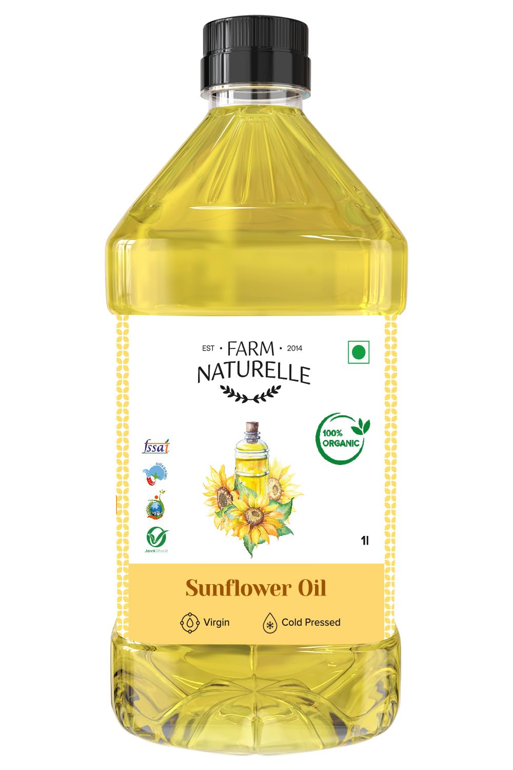 Farm Naturelle Cold Pressed Sunflower Oil 5L | Kolhu/Chekku | Extracted on Wooden Churner | Healthy Cooking Oil | Chemical-Free | Sunflower Oil for Cooking 5 Ltr