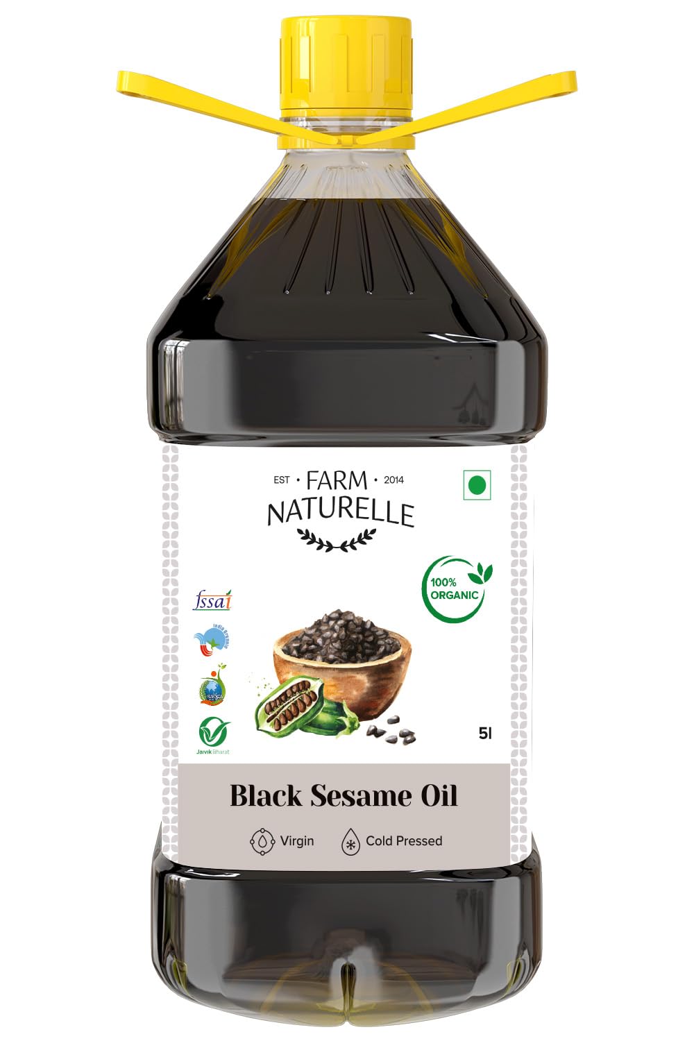 Farm Naturelle Organic Virgin Cold Pressed Black Sesame Seed Cooking Oil, 500ml Pet bottle