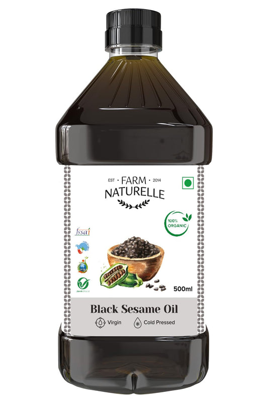 Farm Naturelle Organic Virgin Cold Pressed Black Sesame Seed Cooking Oil, 500ml Pet bottle