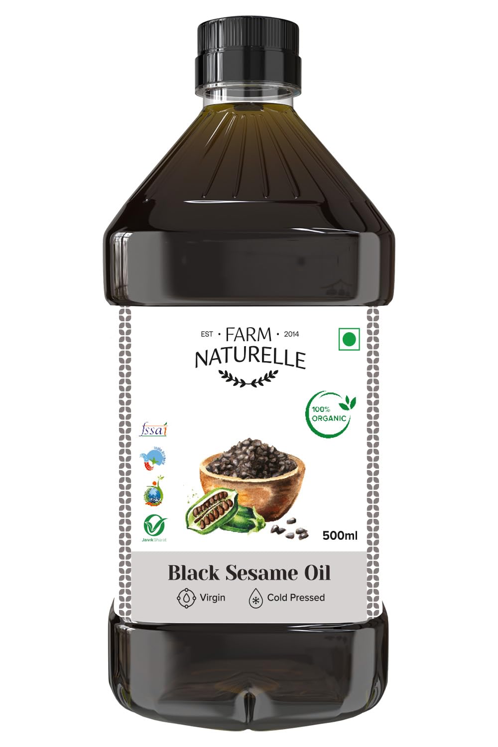 Farm Naturelle Organic Virgin Cold Pressed Black Sesame Seed Cooking Oil, 500ml Pet bottle