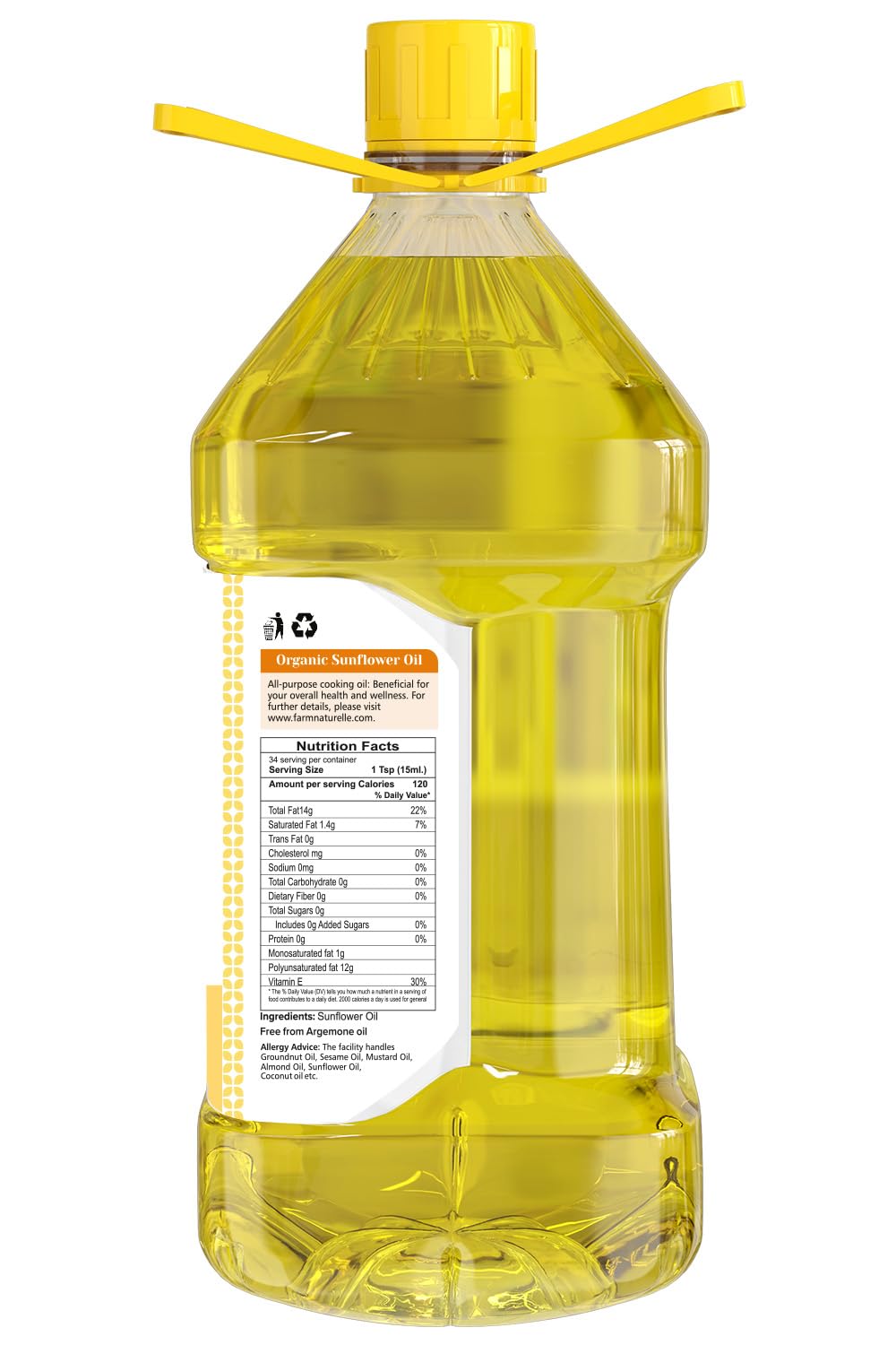 Farm Naturelle Cold Pressed Sunflower Oil 5L | Kolhu/Chekku | Extracted on Wooden Churner | Healthy Cooking Oil | Chemical-Free | Sunflower Oil for Cooking 5 Ltr