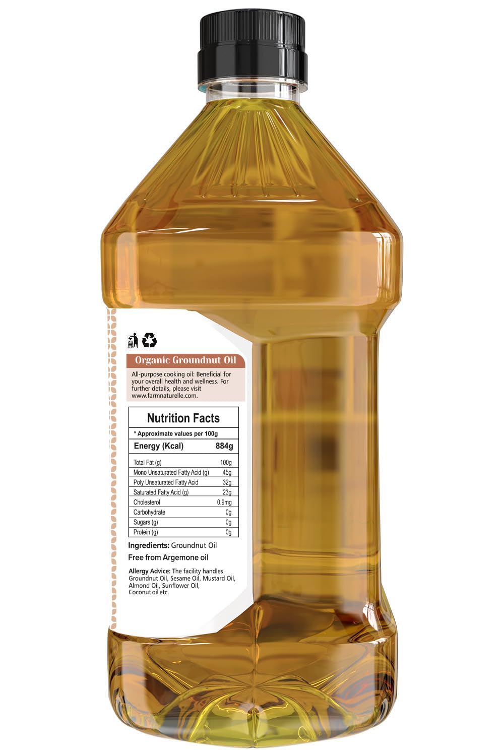 Farm Naturelle - Organic Ghani Cold Pressed Virgin Groundnut/Peanut Oil 2 Ltr Cooking Oil | 100% Natural, Pure & Wood Pressed Cooking Oil