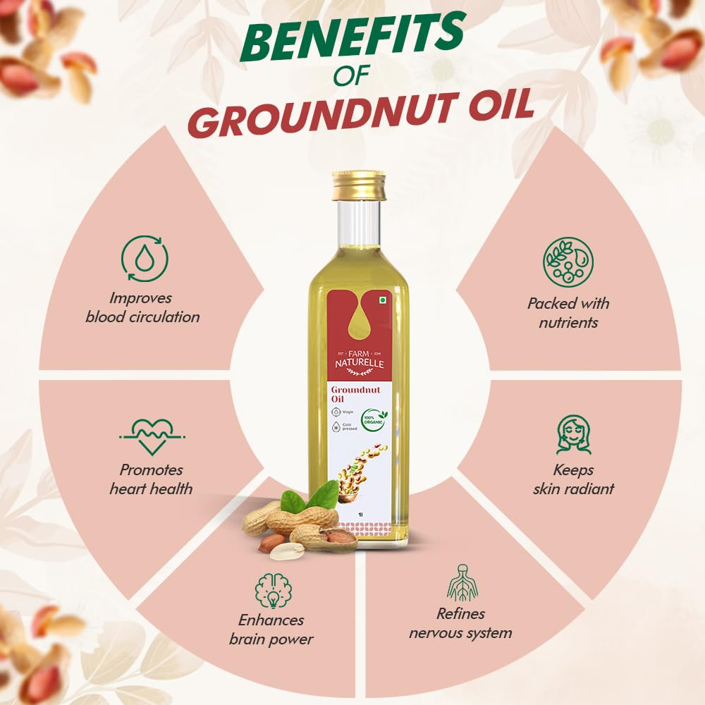 Farm Naturelle - Organic Ghani Cold Pressed Virgin Groundnut/Peanut Oil 2 Ltr Cooking Oil | 100% Natural, Pure & Wood Pressed Cooking Oil